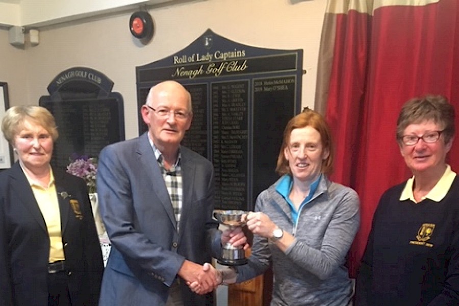 Deirdre Hughes winner of the 2019 Club Singles Trophy sponsored by Scroope Insurances